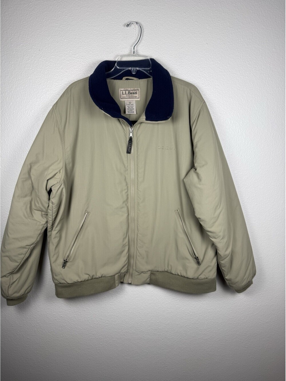 L.L.Bean Vintage Warm Up Bomber Jacket XL Fleece Lined Insulated Nylon Khaki USA